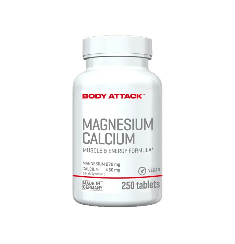 Body Attack Magnesium Calcium - Hochdosiertes Magnesium-Calcium-Präparat für starke Muskeln, Knochen und Energie. Ideal bei sportlicher Belastung oder Mineralstoffmangel.